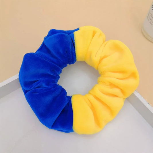 Handmade Elastic Hair Scrunchie, Blue and Yellow Hair Band