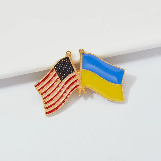 Ukraine and the United States Friendship Brooch, Ukrainian-American Flag Lapel Pin