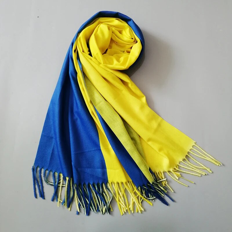 Cashmere Scarf for Women with Ukraine Flag colors, Beautiful Ukrainian Shawl