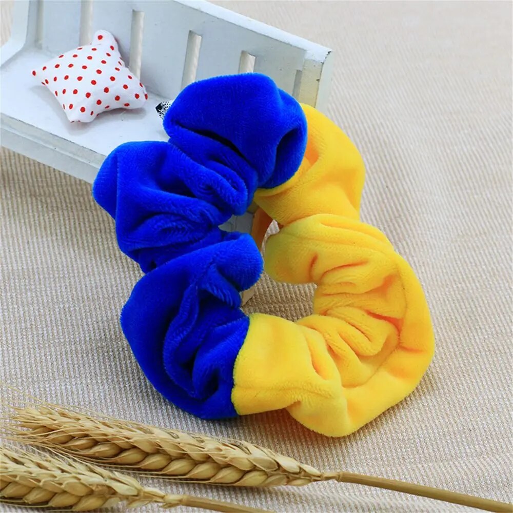 Handmade Elastic Hair Scrunchie, Blue and Yellow Hair Band