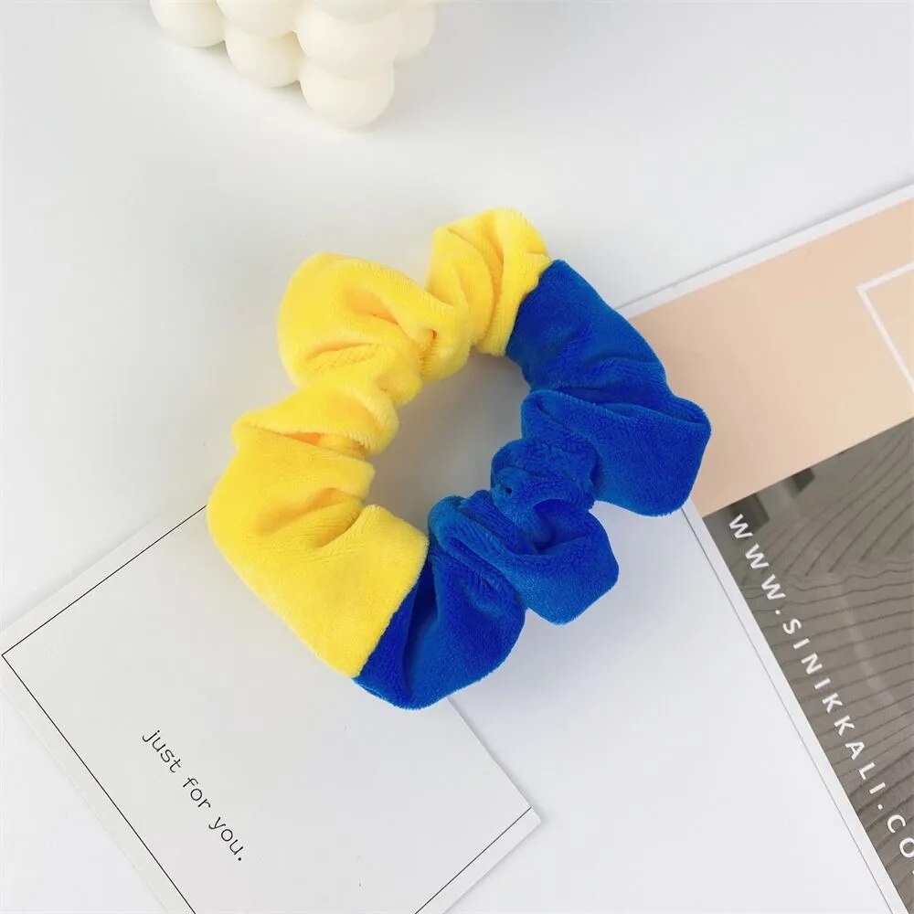 Handmade Elastic Hair Scrunchie, Blue and Yellow Hair Band