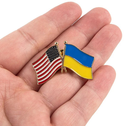 Ukraine and the United States Friendship Brooch, Ukrainian-American Flag Lapel Pin